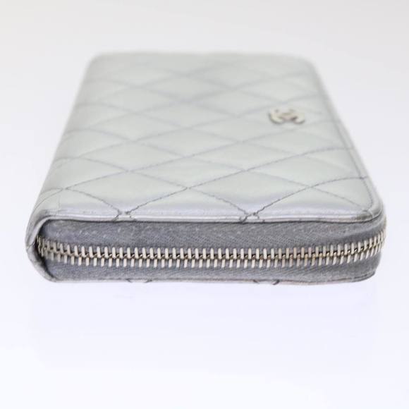 CHANEL Long Wallet Lamb Skin Silver CC Auth 49958A - Picture 3 of 16